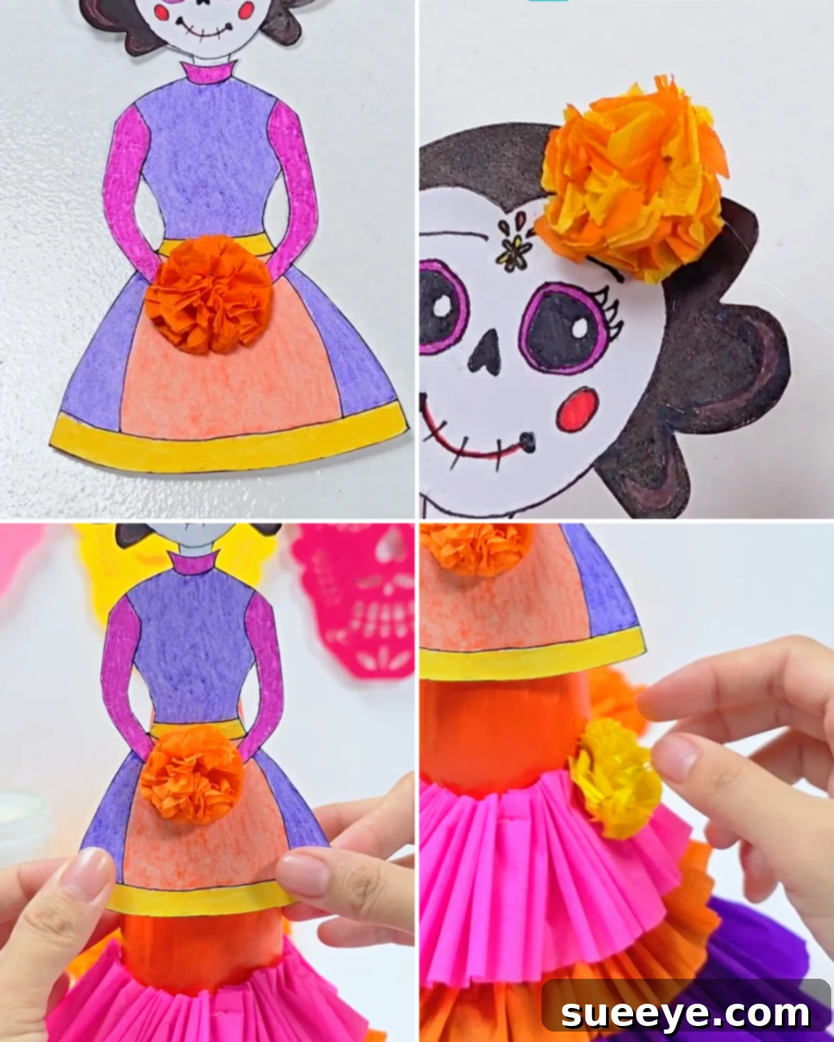 Craft a La Catrina from a Coca-Cola Bottle 7 Step-by-Step La Catrina Craft - Final assembly and attaching decorative elements