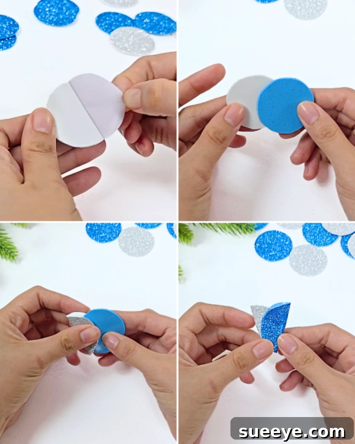 Craft Dazzling Glitter Foam Christmas Ornaments 4 DIY Glitter Foam Ornament Tutorial: Layering blue and silver foam circles