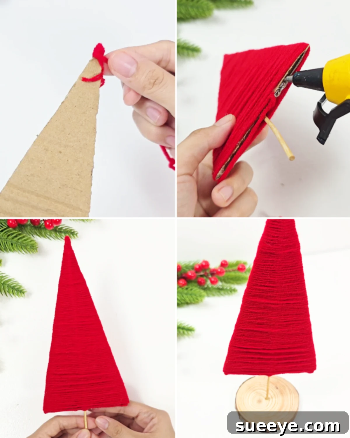 Whip Up a Charming Yarn Christmas Tree in Just 10 Minutes 4 Wrapping Yarn Around Cardboard Christmas Tree