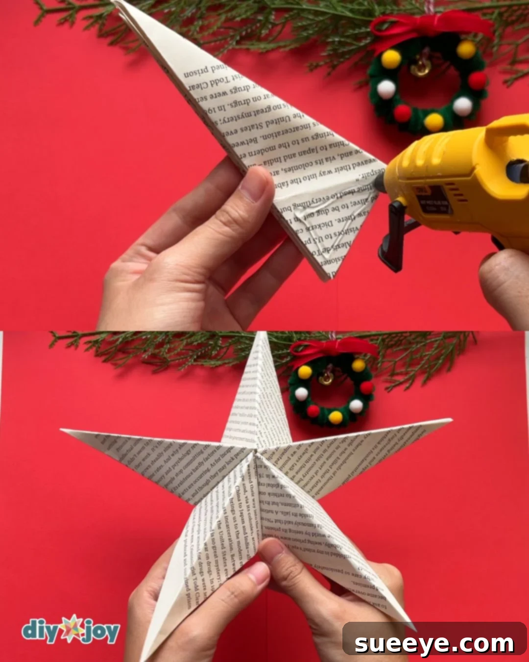 3D paper star tutorial step 8: gluing ends to complete star