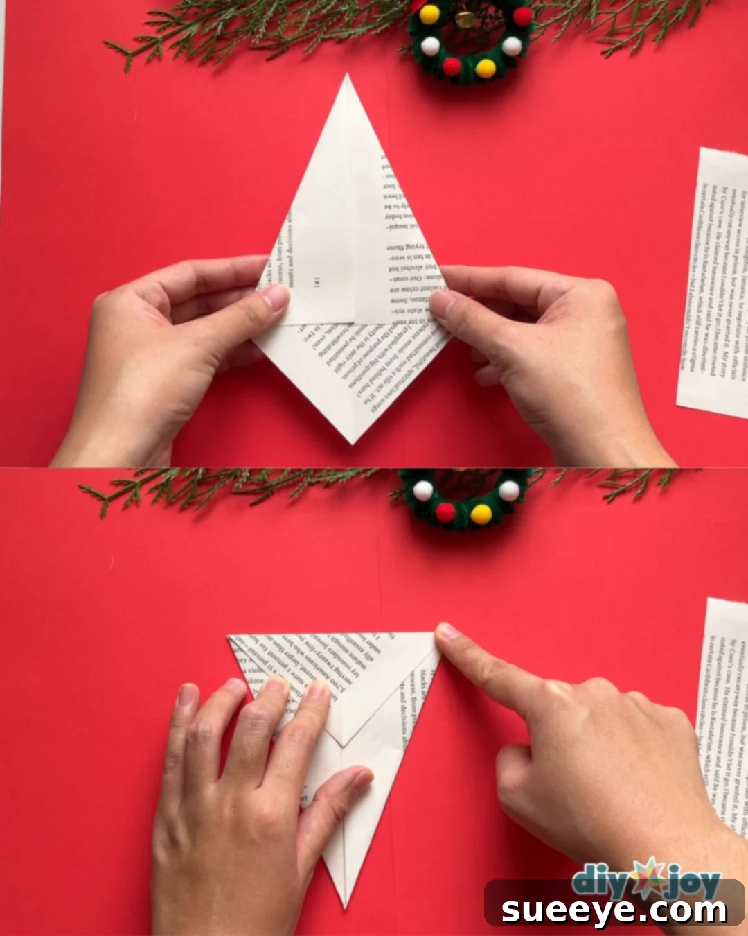Easy paper star garland step 2: folding towards center