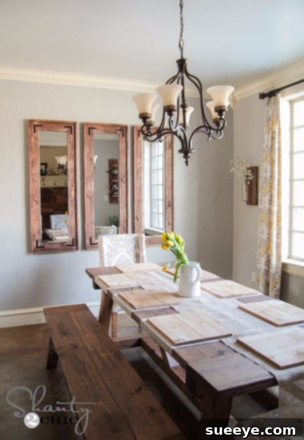 DIY Rustic Full Length Mirrors - Farmhouse Style DIY rustic full-length mirror with a natural wood frame