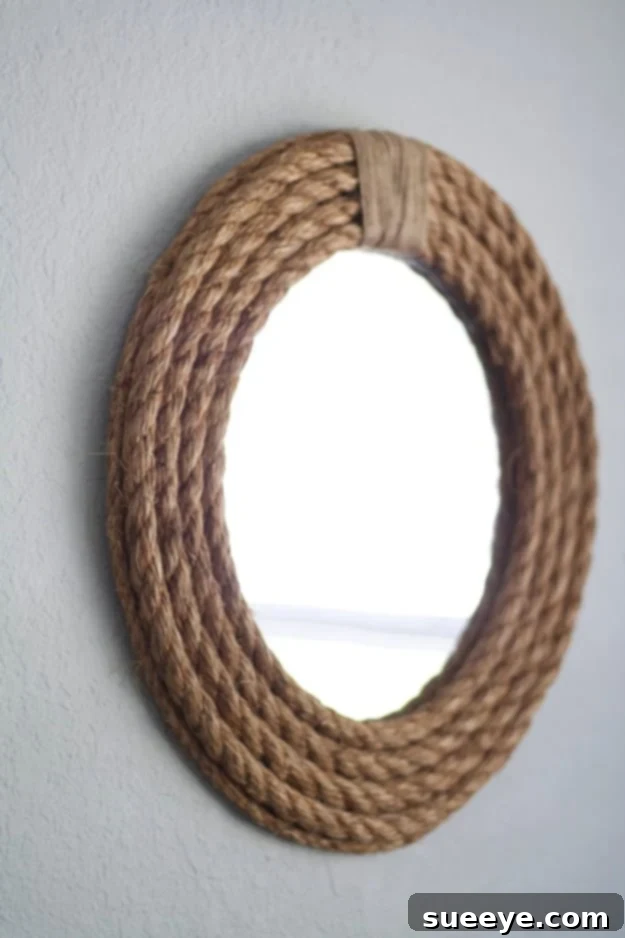 DIY Rope Mirror - Coastal & Boho Decor DIY rope mirror adding a coastal or bohemian texture to decor