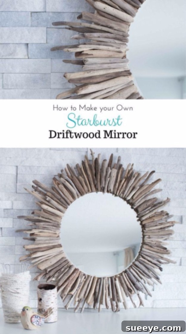 DIY Starburst Driftwood Mirror - Coastal Art Easy DIY starburst driftwood mirror, a natural and artistic wall decor