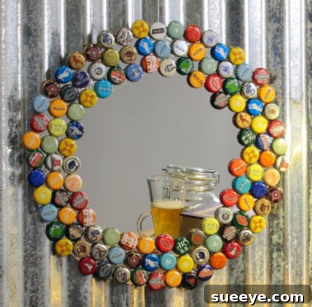Bottle Cap Collector Mirror - Upcycled Art Unique bottle cap collector mirror frame for quirky home decor