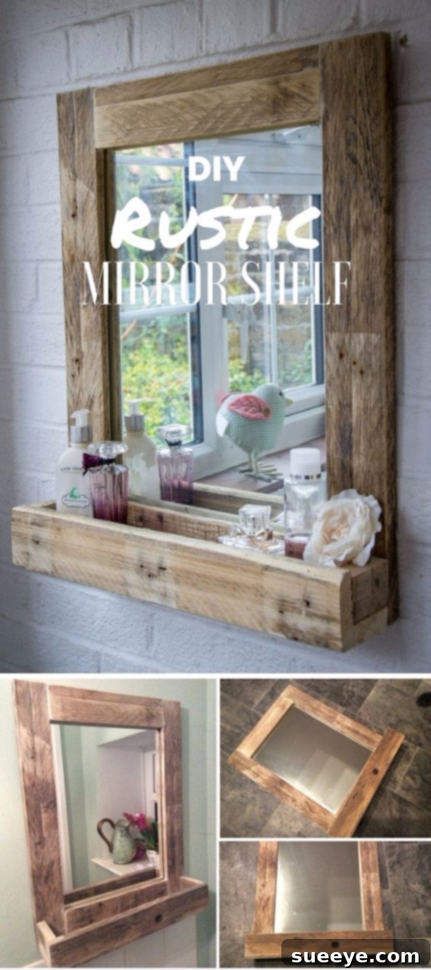 DIY Rustic Mirror Shelf - Functional Decor DIY rustic mirror with an integrated shelf for practical storage