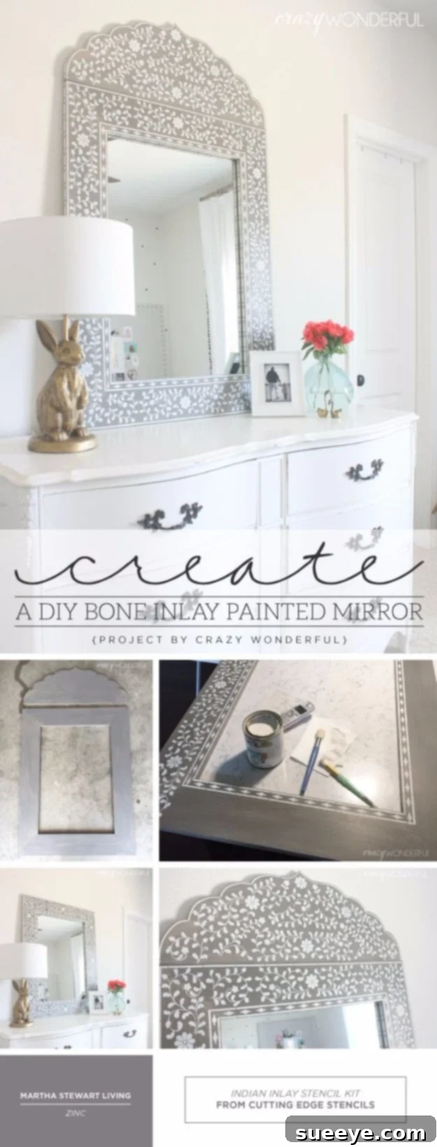DIY Bone Inlay Painted Mirror - Elegant Home Craft DIY bone inlay painted mirror, creating an elegant patterned frame