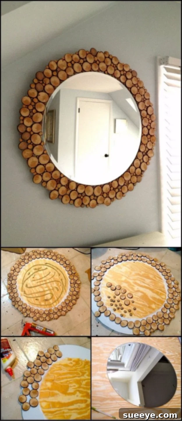 DIY Wood Slice Mirror - Organic Design DIY wood slice mirror for rustic, natural, and organic home decor