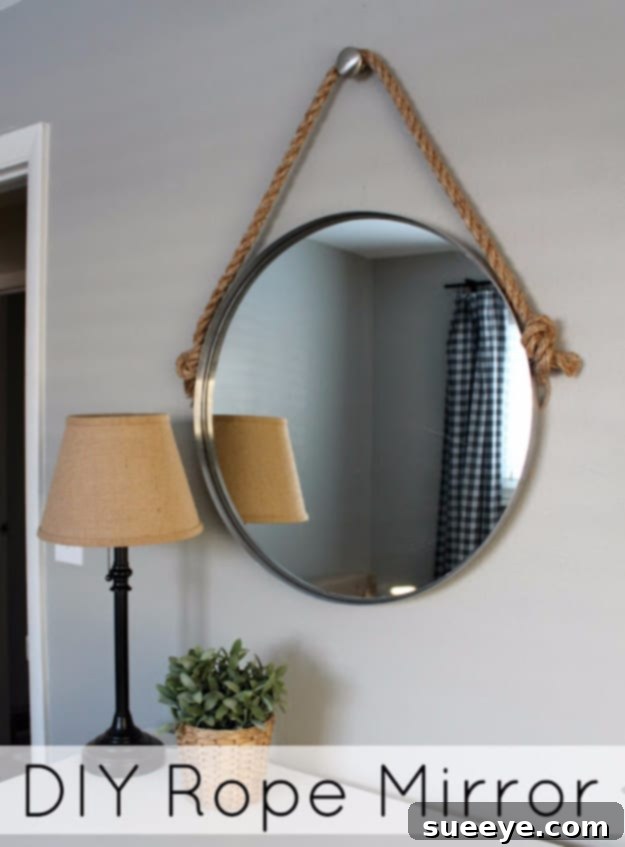 DIY Pretty Rope Mirror - Textured Elegance DIY pretty rope mirror adding texture and coastal charm to decor