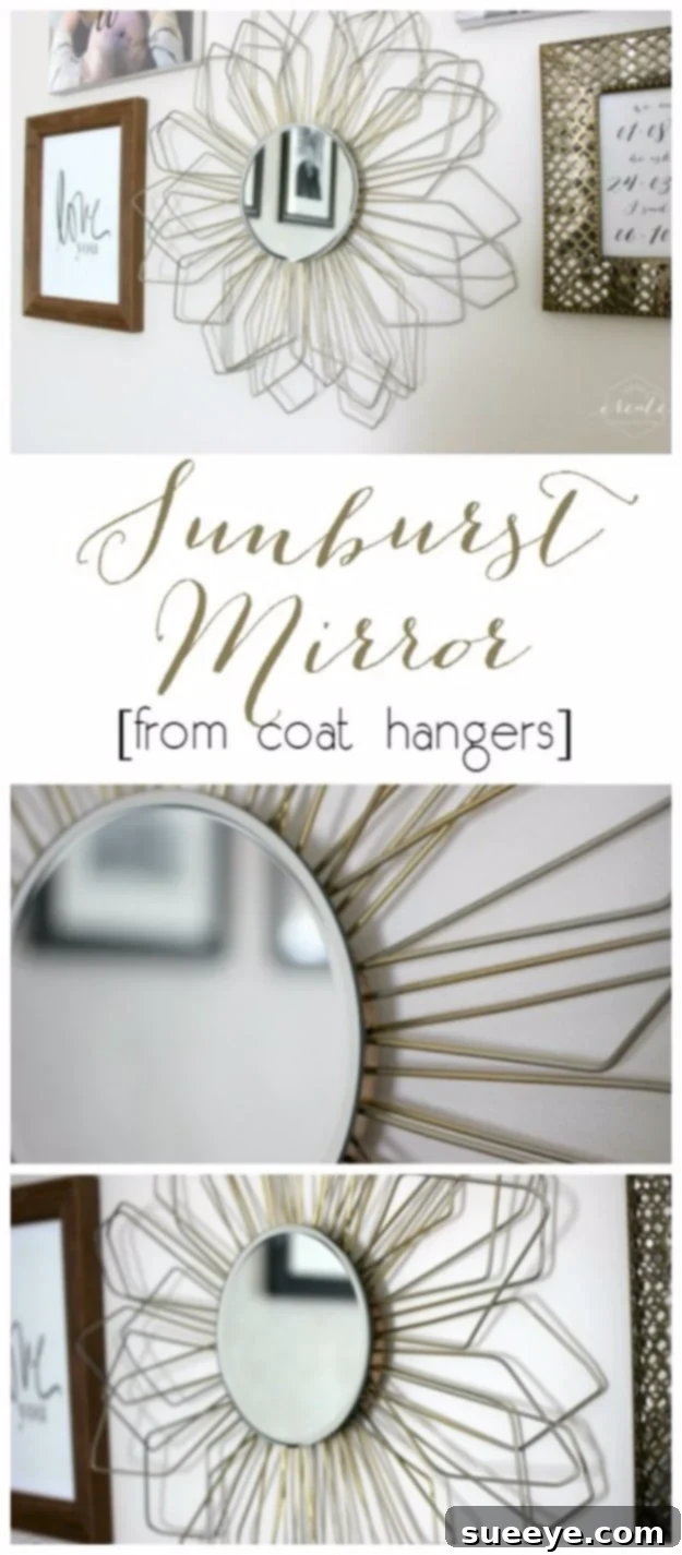 Sunburst Mirror From Coat Hangers - Creative Upcycling DIY sunburst mirror crafted from repurposed coat hangers, unique art