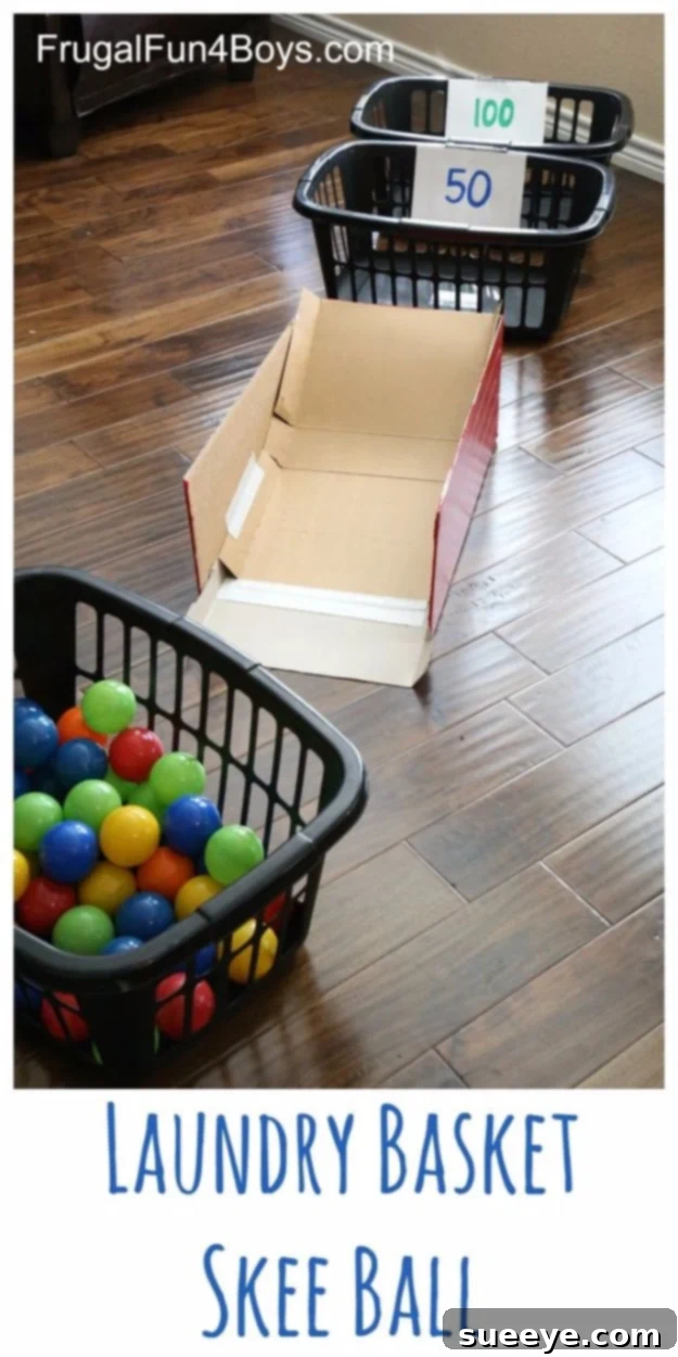 Laundry Basket Skee Ball: Fun Indoor Game for Kids DIY Laundry Basket Skee Ball Game for Kids - Indoor Active Game Idea