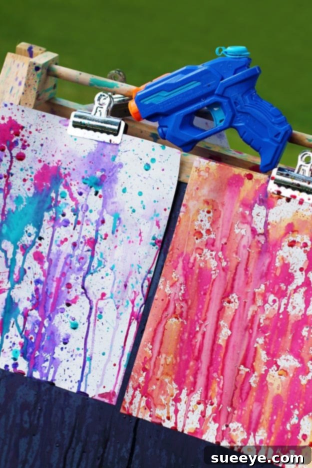 Squirt Gun Painting: Unleash Your Child's Inner Artist Outdoor Squirt Gun Painting Activity for Kids - Creative Art Project for Summer Fun