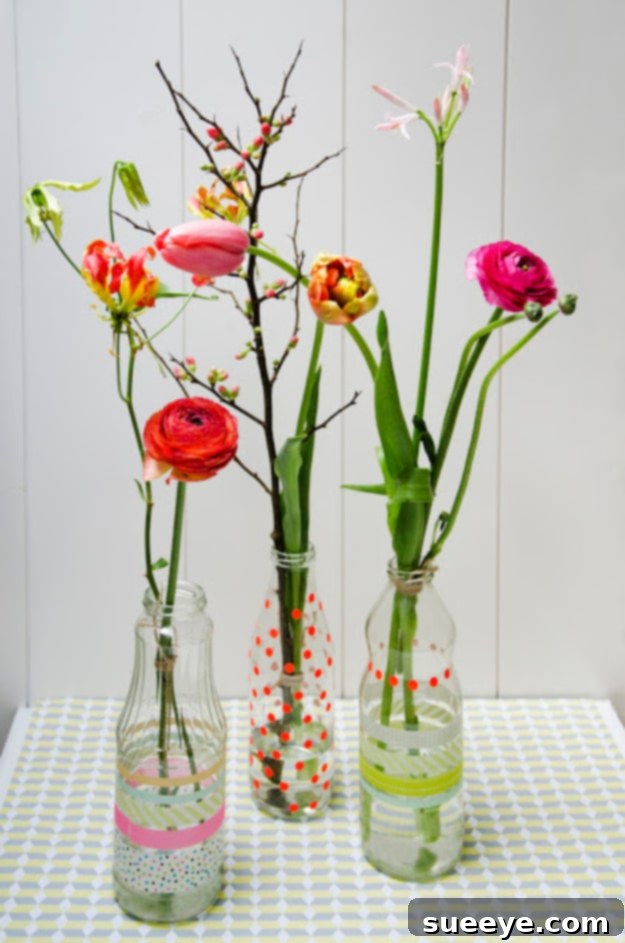 DIY Flower Bottles: Simple & Elegant Decor DIY Flower Bottles Craft for Kids - Recycled Glass Jar Decor - Floral Arrangement Idea