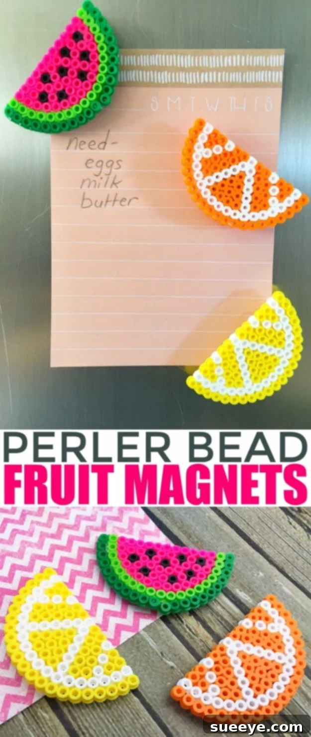 Perler Bead Fruit Magnets: Bright & Fruity Fun DIY Perler Bead Fruit Magnets - Easy Craft for Kids - Refrigerator Decoration