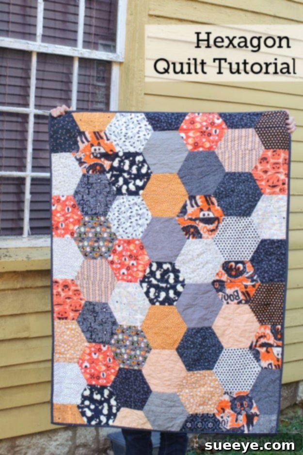 Large Hexagon Quilt - Eye-catching DIY Quilt Pattern Modern Large Hexagon Quilt - Bold Geometric Handmade Blanket Gift