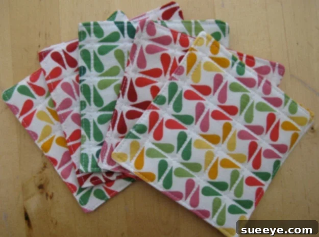 Quilted Coasters - Beginner Friendly Sewing Project Colorful Quilted Coasters Set - Quick and Easy DIY Hostess Gift