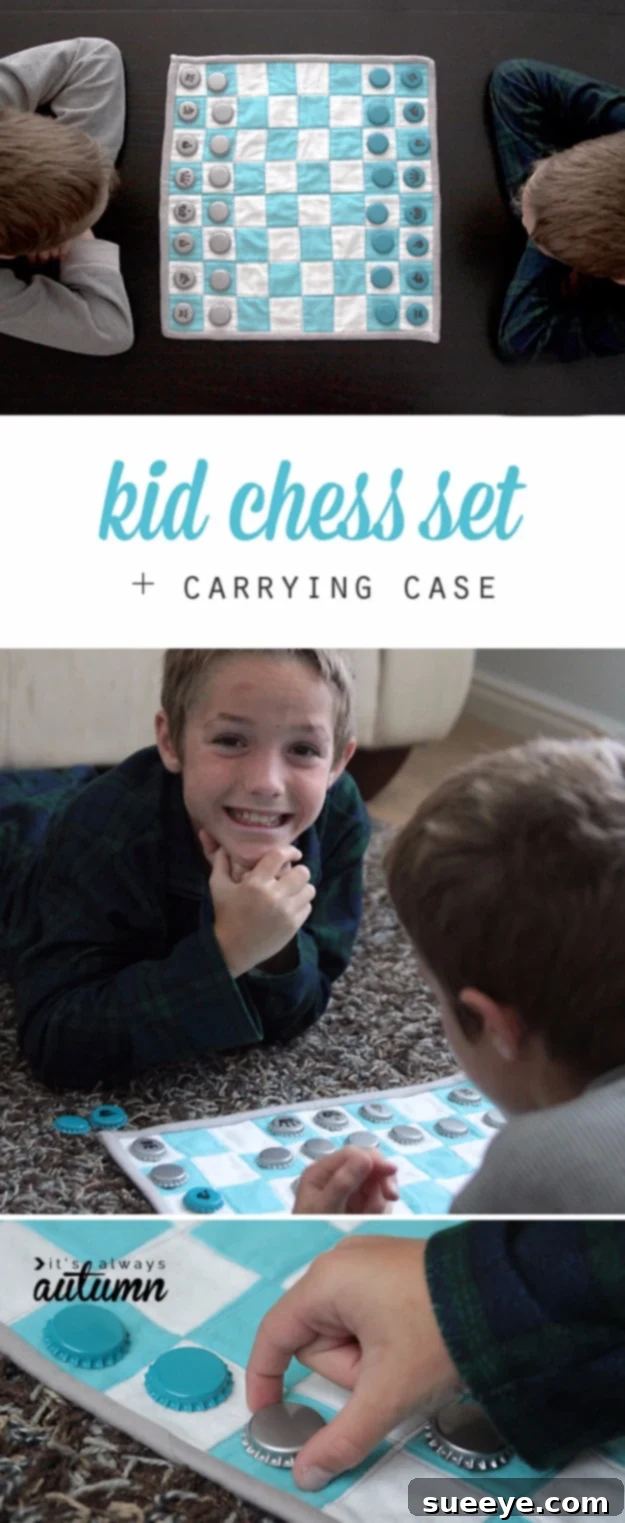 Kid Chess Set Carrying Case - Clever Quilted Game Storage Handmade Kid Chess Set Carrying Case - Educational and Fun DIY Gift