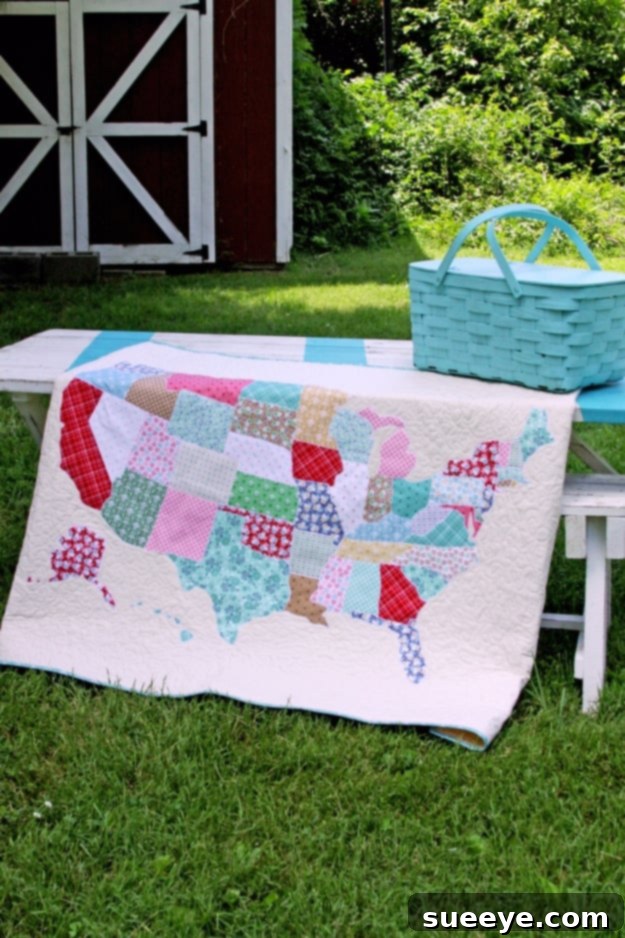 US State Map Quilt - Engaging DIY Wall Art Educational US State Map Quilt - Unique Handmade Geographic Decor Gift