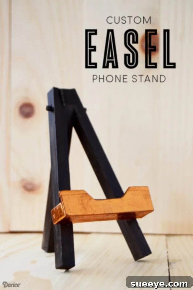 DIY Easel Phone Stand Gift Artistic Custom Easel Phone Stand, a practical and aesthetic DIY gift for organizing devices and hands-free viewing of videos or recipes.