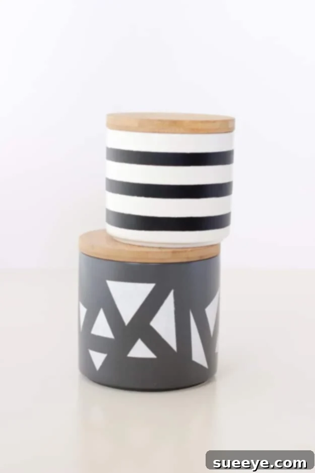 DIY Geometric Painted Treat Jars Stylish Simple Geometric Painted Treat Jars, customizable and perfect for gifting homemade treats or small trinkets to friends.