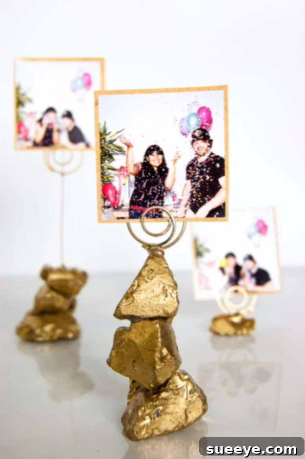 Golden Nugget Photo Holder DIY Gift Easy DIY Golden Nugget Photo Holder for a charming, personalized gift for friends or a unique table decoration. Perfect for displaying cherished memories.
