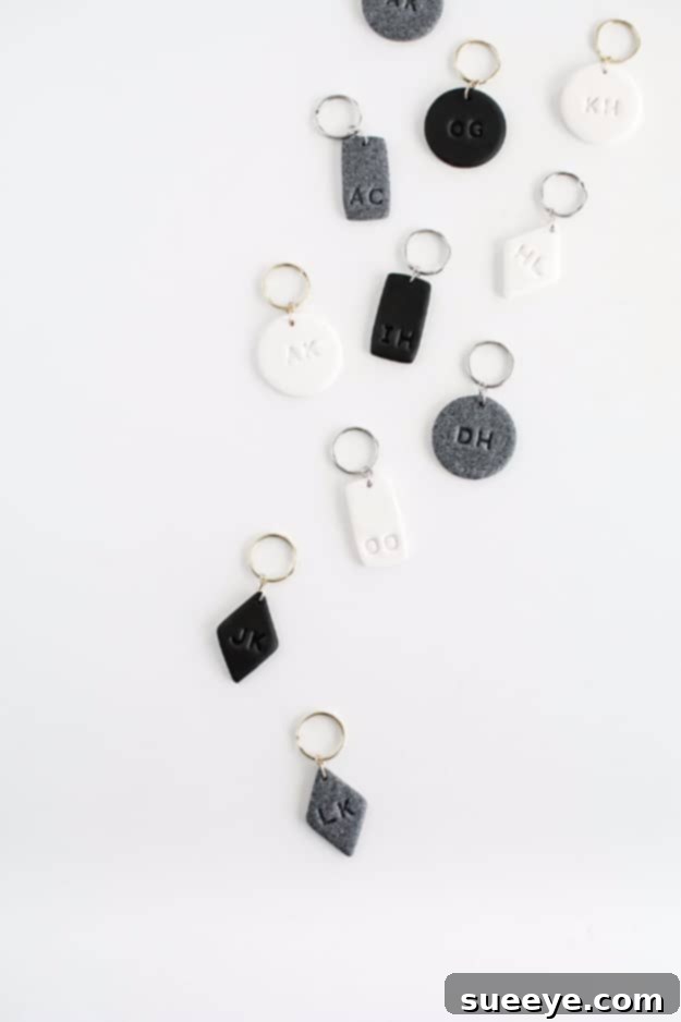 DIY Monogram Clay Key Chains Personalized DIY Monogram Clay Key Chains, an easy and thoughtful small gift for friends, crafted from clay with unique initial designs.