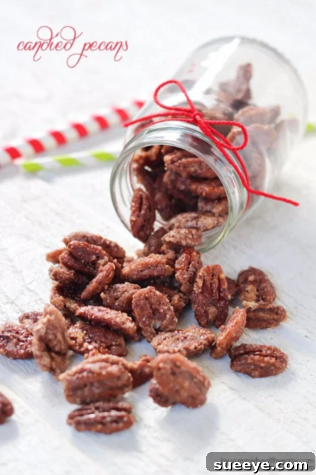 DIY Candied Pecans in a Jar Gift Delicious Candied Pecans in a Jar, a sweet and simple homemade food gift perfect for holidays, presented elegantly for friends and neighbors.