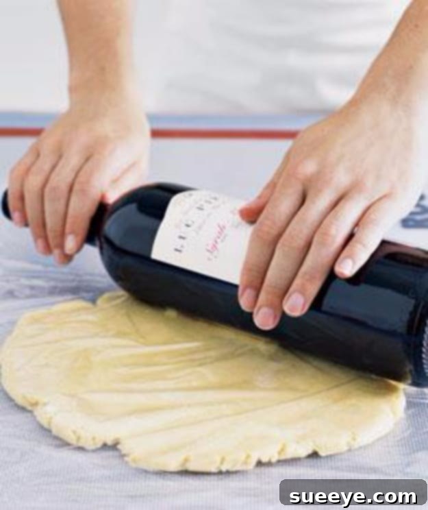 Using a wine bottle as a makeshift rolling pin
