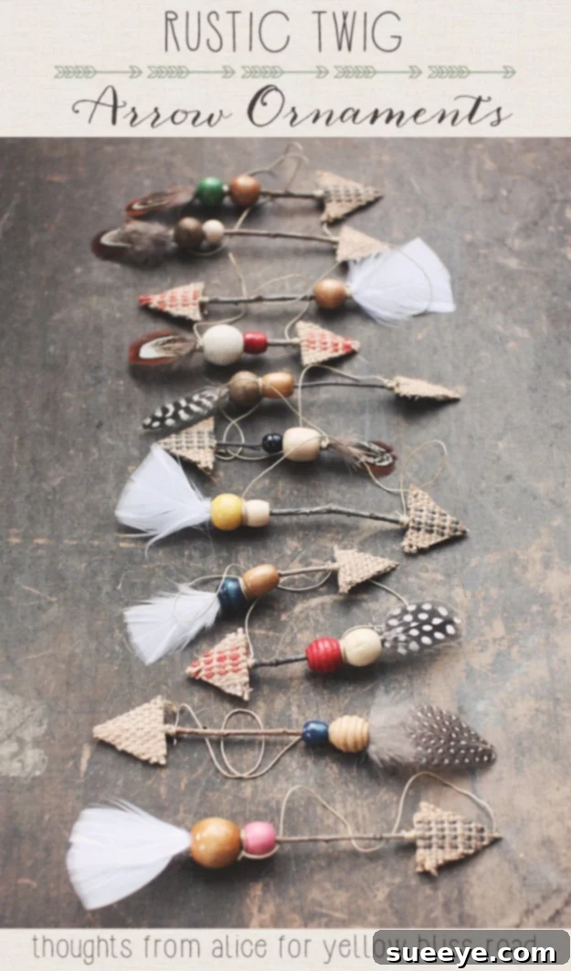 Boho-inspired rustic twig arrow ornaments for a unique Christmas tree