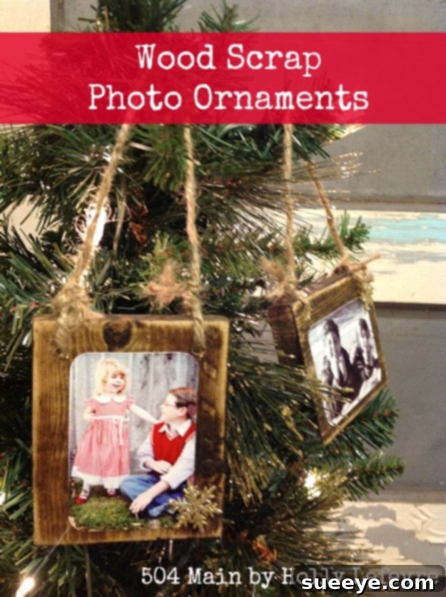 Personalized homemade wood scrap photo ornaments with family pictures