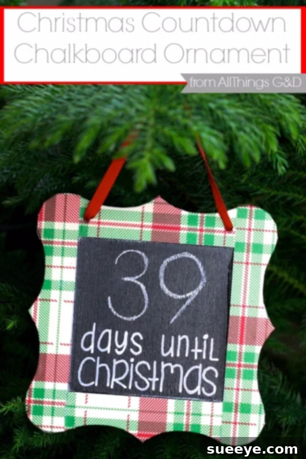 Handmade Christmas countdown chalkboard ornament with plaid duct tape