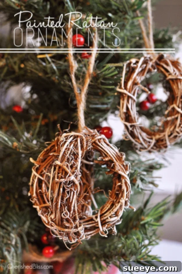 Vibrant painted rattan ornaments in various festive colors
