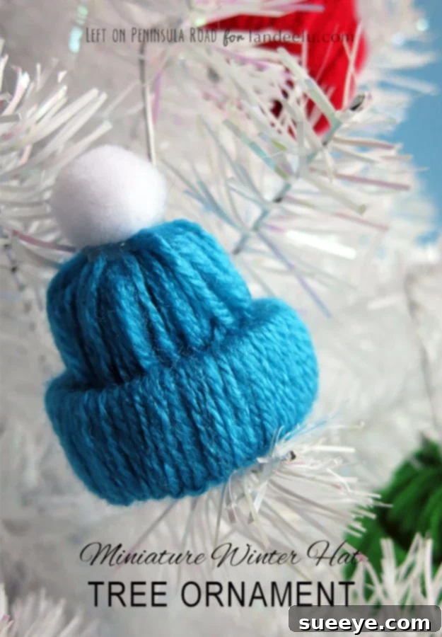 Adorable miniature winter hat tree ornament, cozy and charming