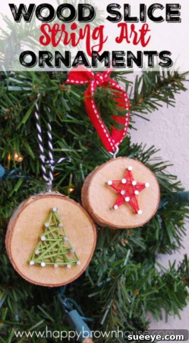 Handmade wood slice string art ornament inspired by a children's book
