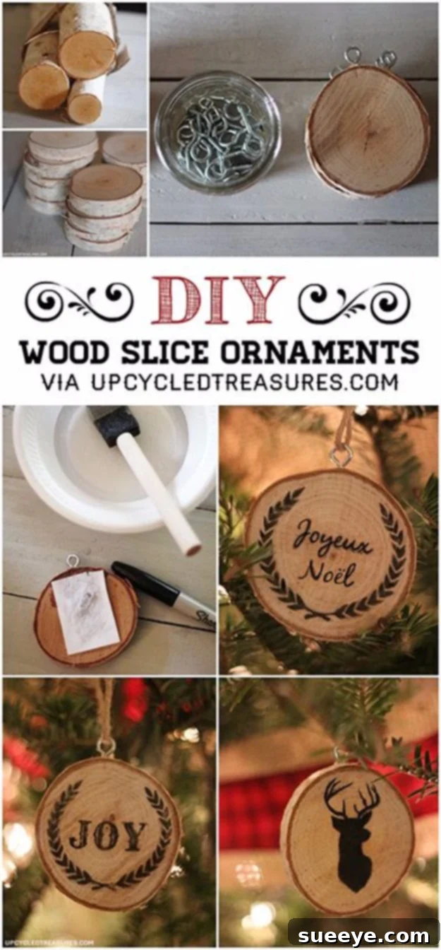 Customizable DIY wood slice Christmas ornaments with ink stamping