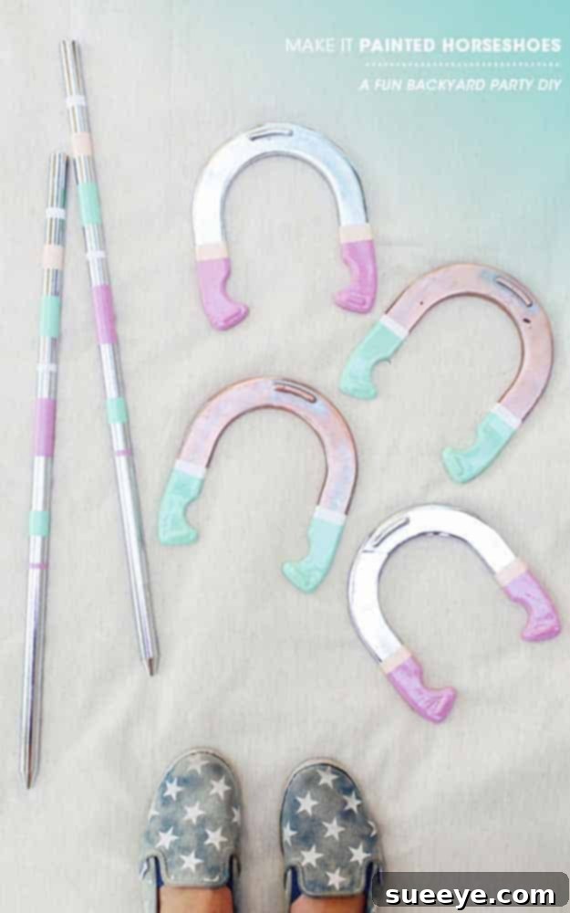 Outdoors DIY Kids Games - Backyard DIY Party Games Ideas - DIY Painted Horseshoes - DIY Projects & Crafts by DIY JOY at http://diyjoy.com/fun-outdoor-crafts-for-kids Engaging Outdoor Game: DIY Backyard Horseshoes for Family Fun