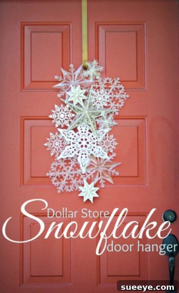 Best DIY Snowflake Decorations, Ornaments and Crafts - Dollar Store Snowflake Door Hanger - Paper Crafts with Snowflakes, Pipe Cleaner Projects, Mason Jars and Dollar Store Ideas - Easy DIY Ideas to Decorate for Winter#winter #crafts #diy