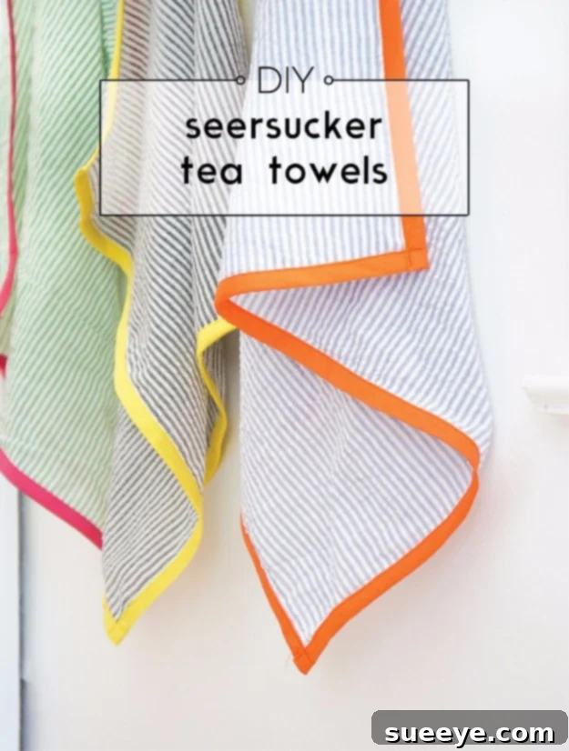 DIY Seersucker Tea Towels - Easy Sewing Project for Kitchen Decor Vibrant DIY Seersucker Tea Towels for a cheerful kitchen