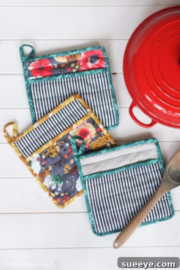 Simple Pot Holder - Essential Sewing Project for Kitchen Hand-sewn simple pot holder for kitchen safety and style