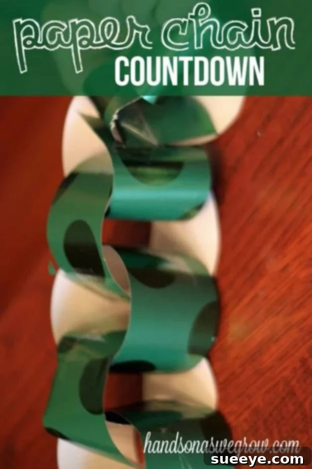 DIY Decorative Chain from Leftover Wrapping Paper Colorful paper chain made from various strips of leftover wrapping paper, perfect for holiday countdowns or decorations.