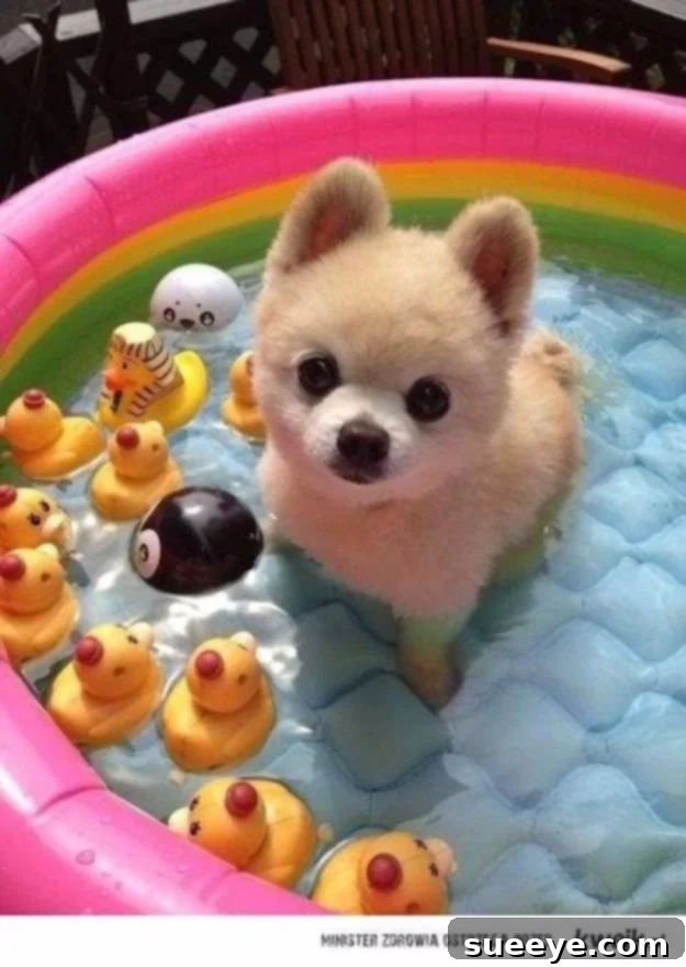 Inflatable Pool with Water and Ice for Dogs - Summer Cooling Hack Dog cooling off in an inflatable pool filled with water and ice on a hot summer day.