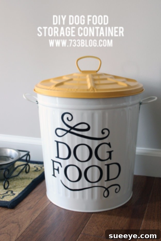 DIY Dog Food Storage Container - Pet Food Organization DIY dog food storage container, labeled for organization and freshness.