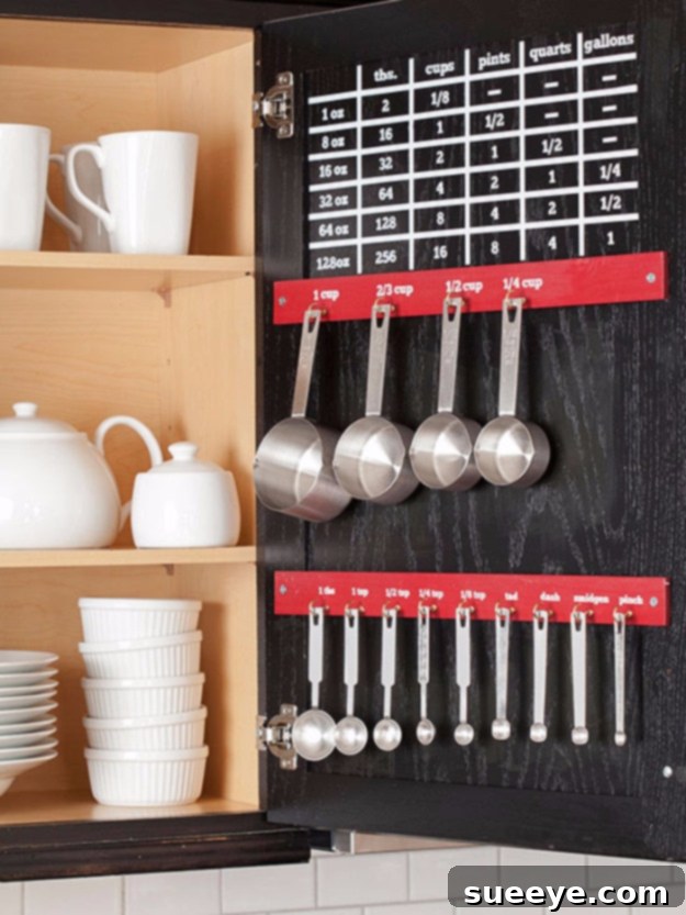 Kitchen Measurement Conversion Chart Decorative and functional kitchen measurement conversion chart displayed on a wall.