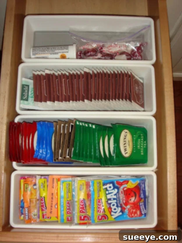 Sachet Storage Container Small sachet container for organizing tea bags or spice packets.