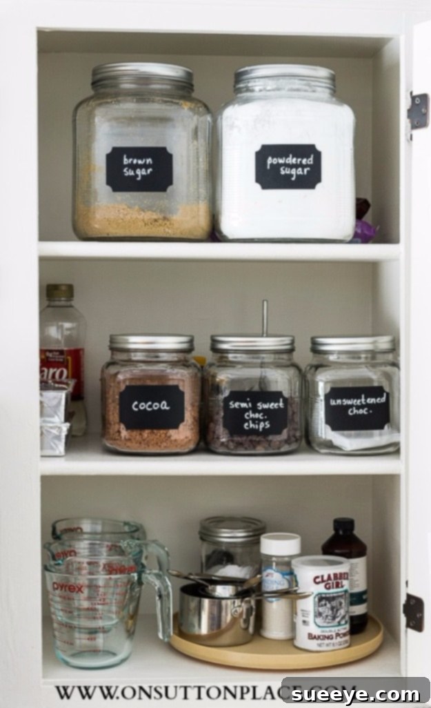 Organized Baking Zone Dedicated kitchen baking zone with organized ingredients and tools.