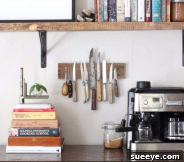 DIY Rustic Knife Wall Rack DIY rustic wooden wall rack for safely storing kitchen knives.