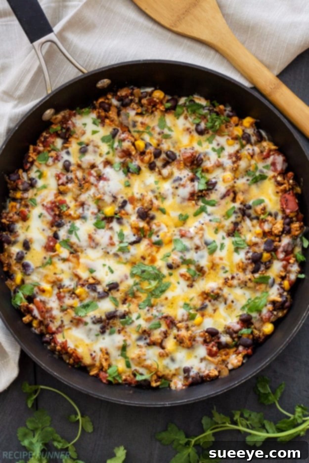 Turkey Taco Quinoa Skillet - Quick & Flavorful Turkey Taco Quinoa Skillet - easy one-pan healthy dinner