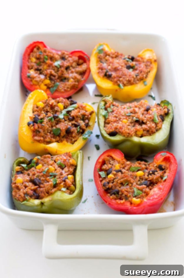 Mexican Quinoa & Turkey Stuffed Peppers - Wholesome & Colorful Healthy Mexican Quinoa And Turkey Stuffed Peppers - flavorful and nutritious dinner