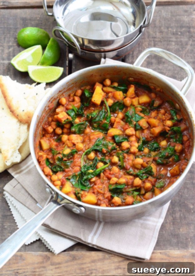 Chickpea & Spinach Curry - Flavorful & Vegan Chickpea and Spinach Curry - hearty and healthy vegetarian dinner