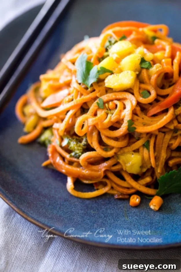 Vegan Coconut Curry - Exotic & Healthy Vegan Coconut Curry With Sweet Potato Noodles - flavorful and healthy plant-based meal